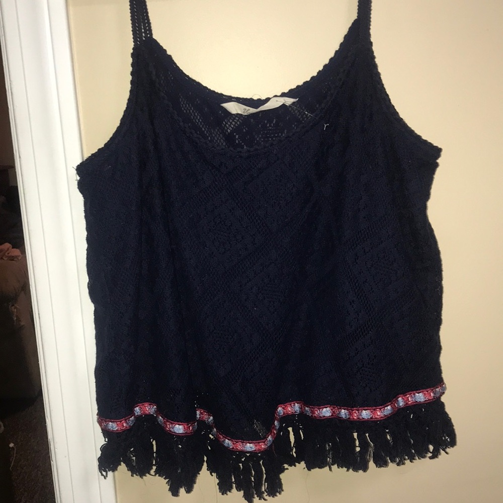 Dark blue tank top with tribal print